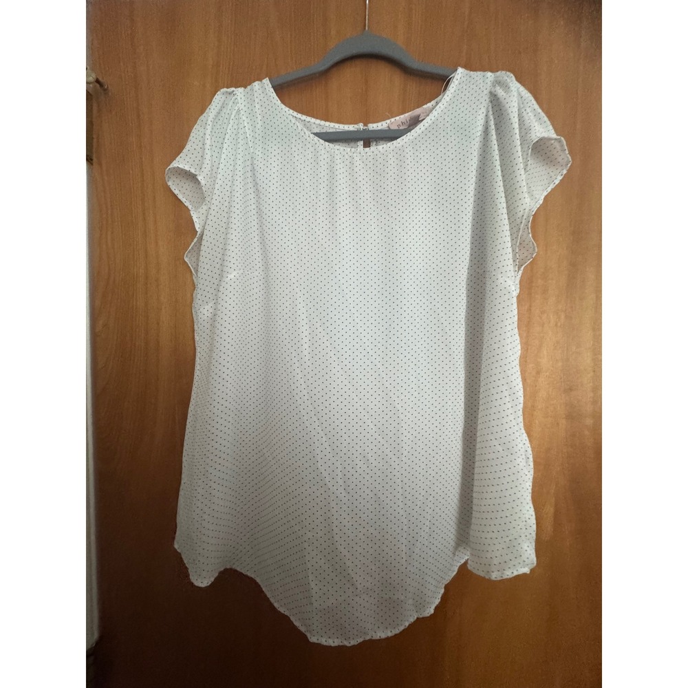 PHILOSOPHY women's blouse white with black Polka dot top‎ medium lightweight